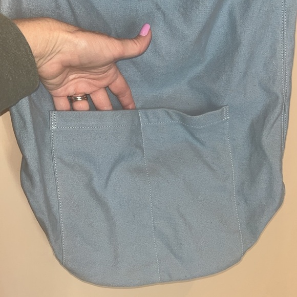 J. Crew Light Blue Cotton canvas & leather straps backpack / Bag preowned - Picture 3 of 7